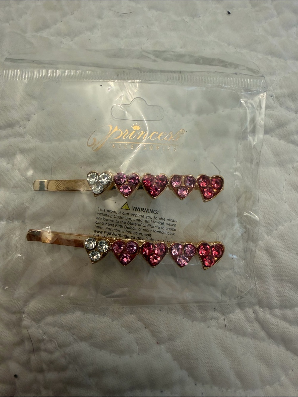 Princess Heart Crystal Hair Pin Set - Pink and Clear Rhinestones